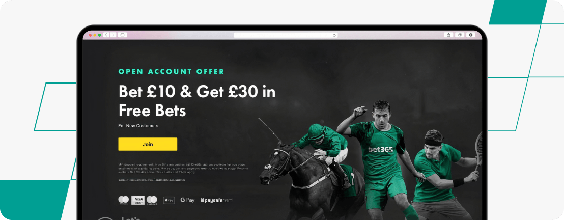 bet365 Bet £10 Get £30 Welcome Offer Screenshot