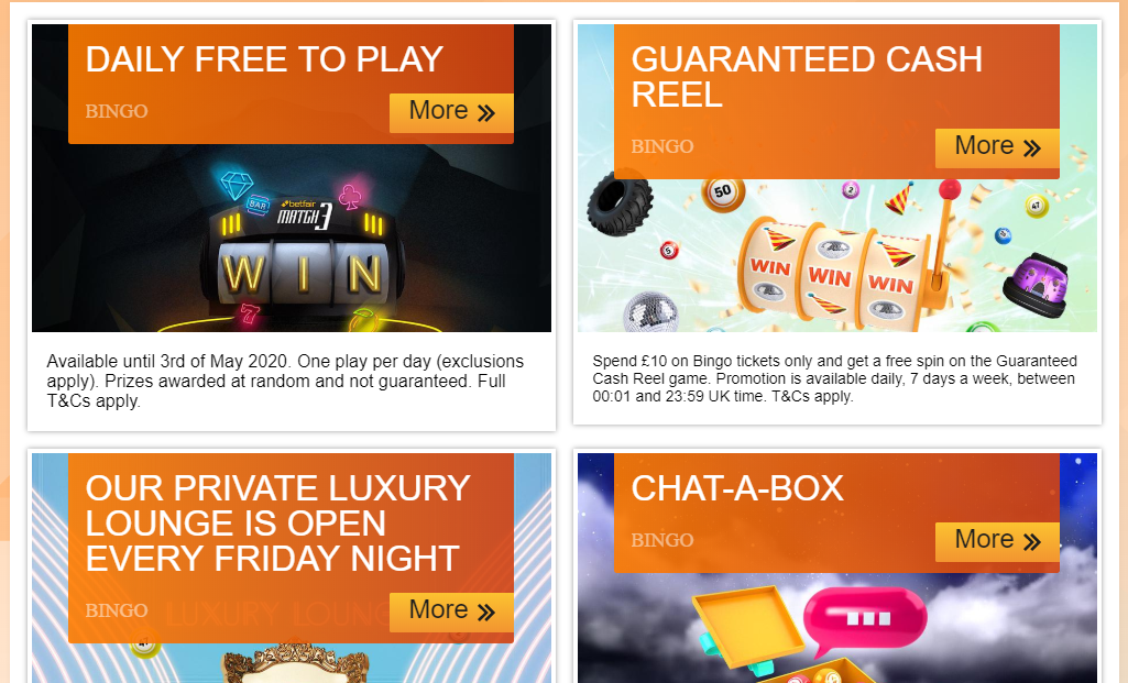 screenshot of Betfair online bingo features