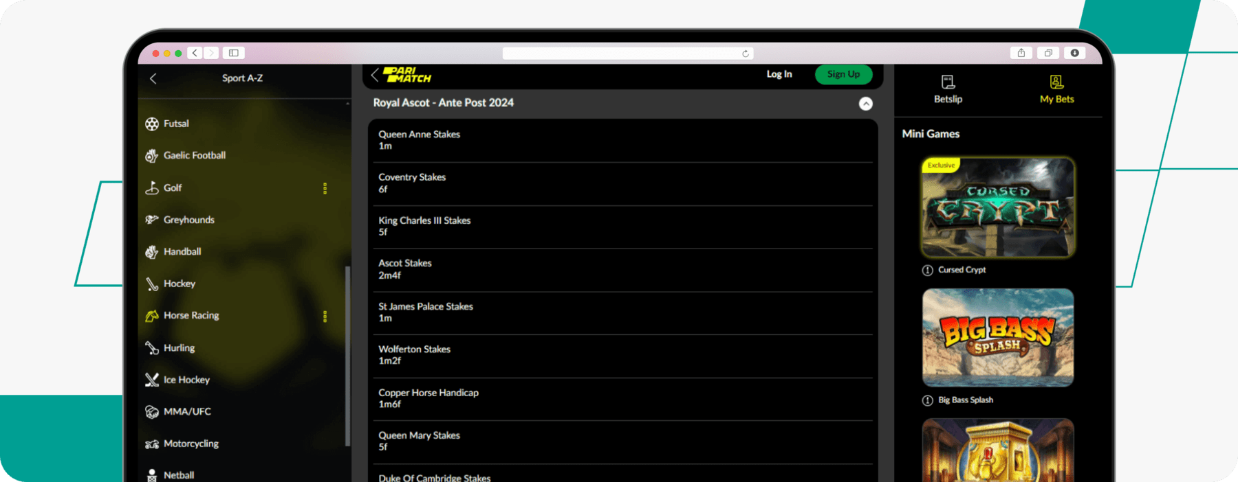 Screenshot of Parimatch Royal Ascot Betting Markets. desktop