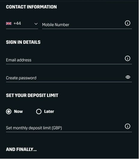 DAZN Bet registration screenshot