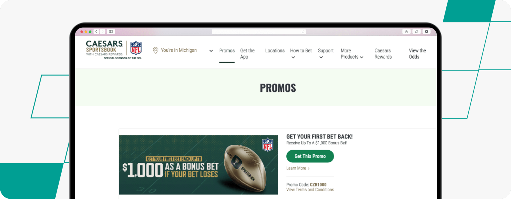 Screenshot of the Promos section on Caesars.