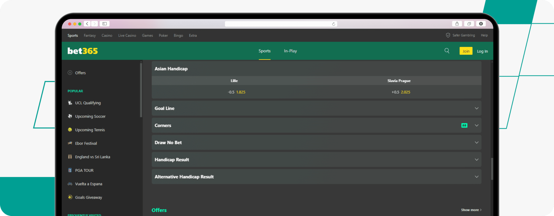 screenshot showing bet365 asian handicap odds